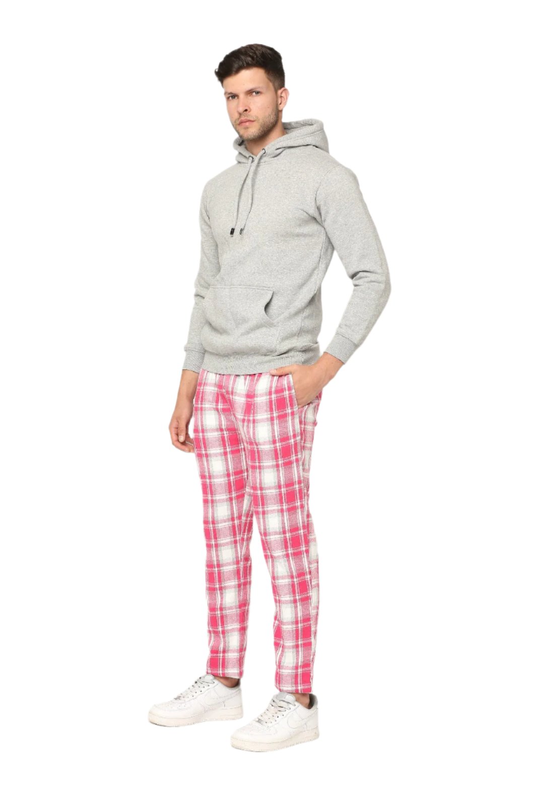 Hemsters White & Coral Checks Trackpant For Mens