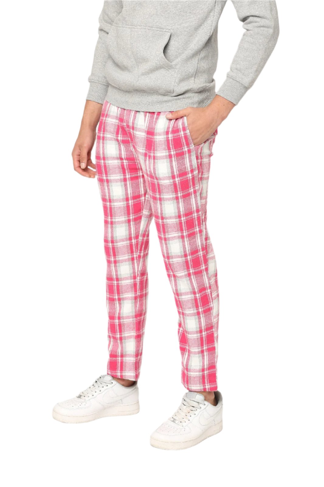 Hemsters White & Coral Checks Trackpant For Mens