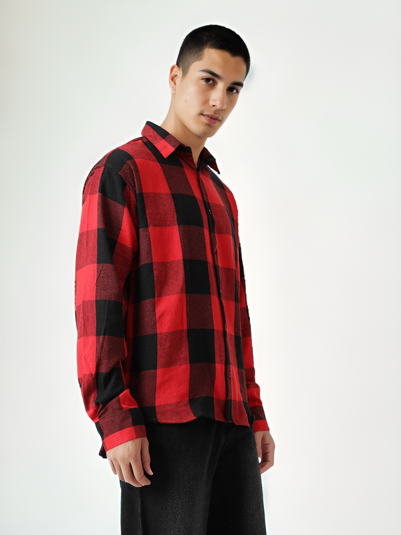 Hemsters Men Red Full Sleeves Checked Shirt