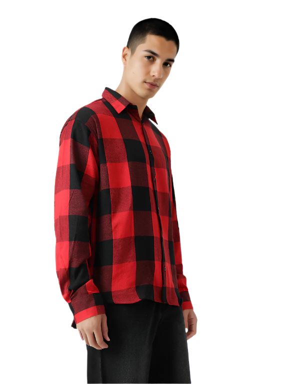 Hemsters Men Red Full Sleeves Checked Shirt