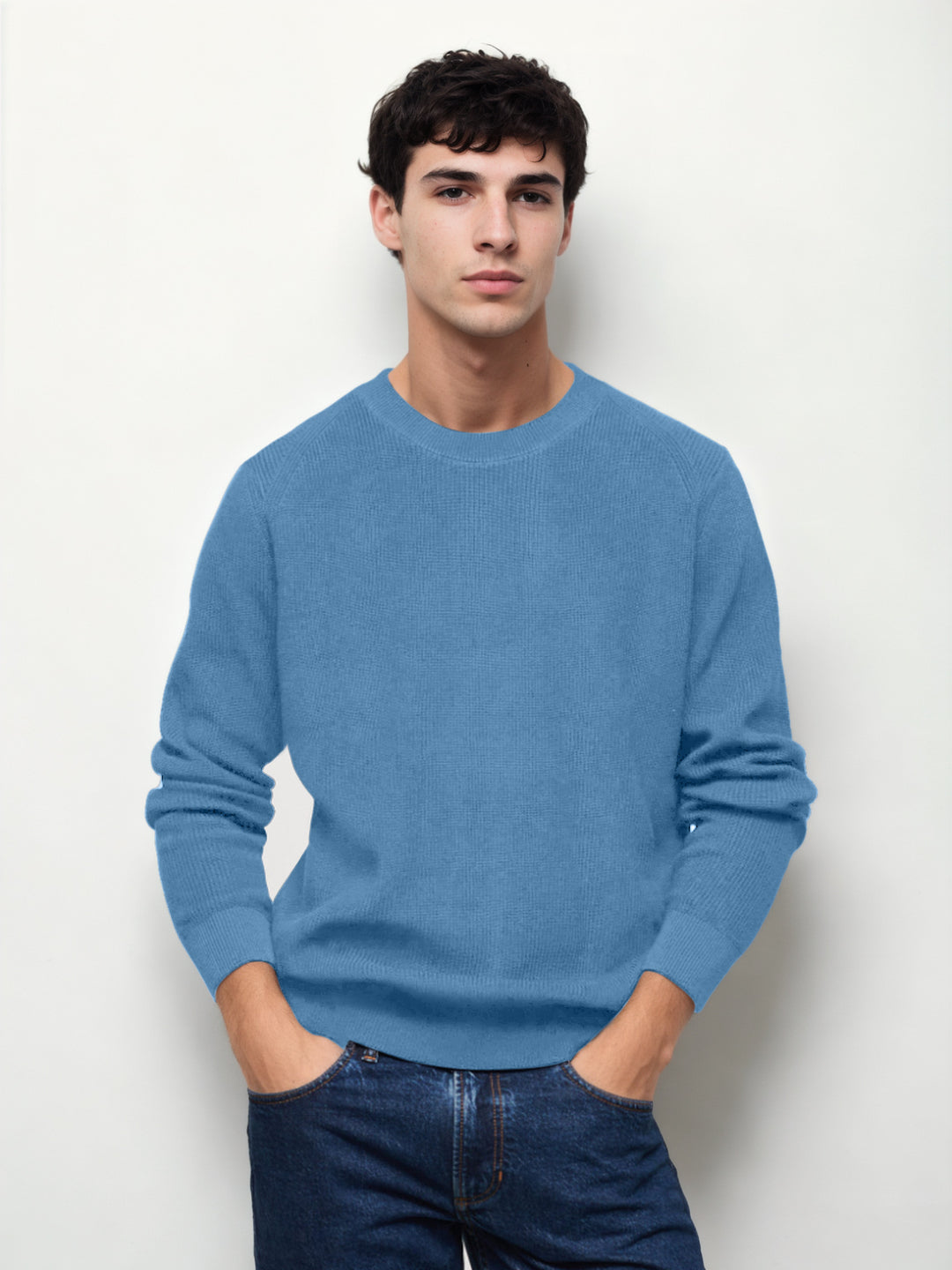 Hemsters Sky Blue Knitted Full Sleevs Sweatshirt For Men