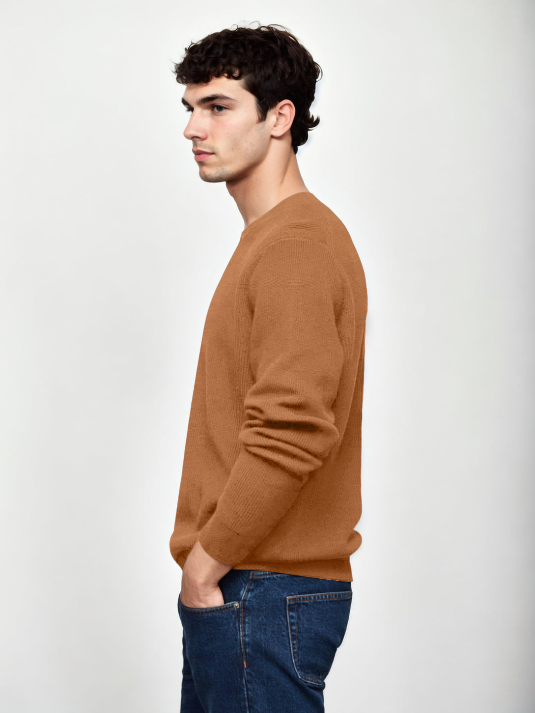 Hemstes Mustard Knitted Full Sleevs Sweatshirt For Men