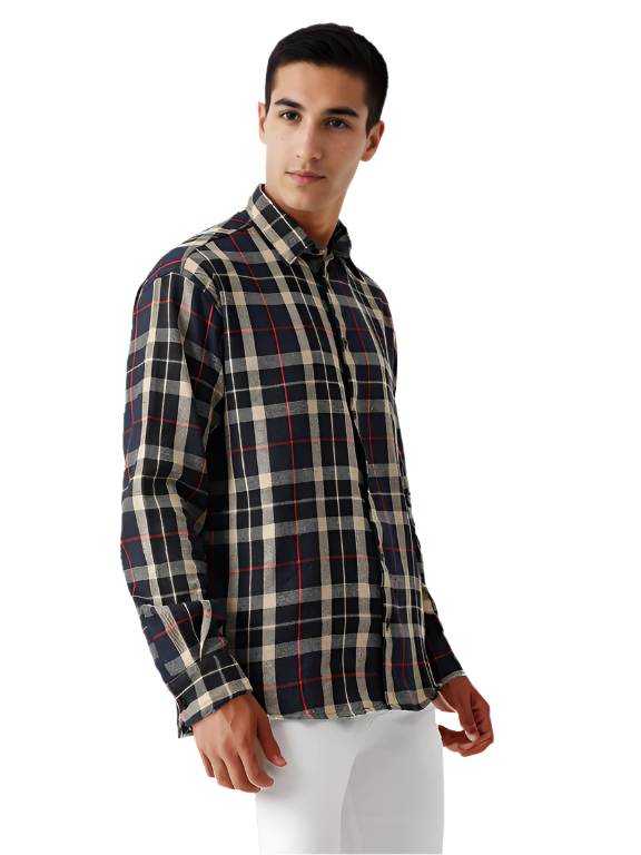 Hemsters Men Navy Blue Full Sleeves Checked Shirt