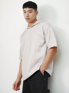 Ash Grey Half Sleeve Relaxed Fit Hoodie For Men