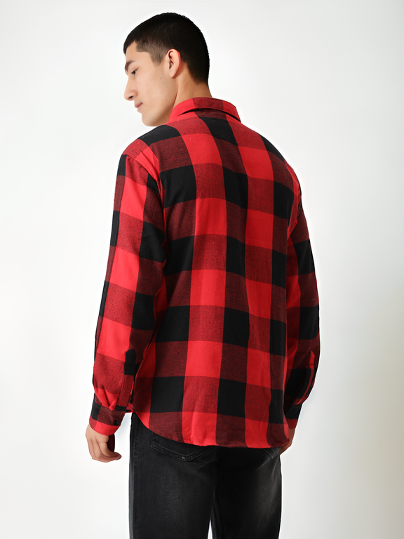 Hemsters Men Red Full Sleeves Checked Shirt