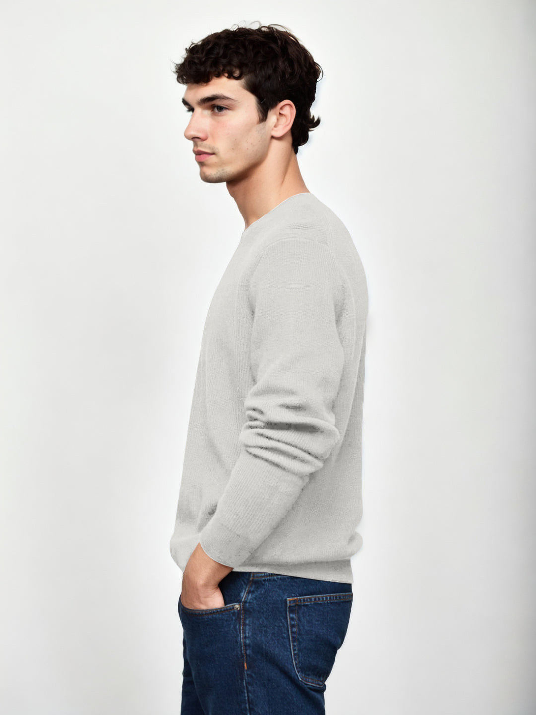Hemsters Light grey Knitted Full Sleevs Sweatshirt For Men