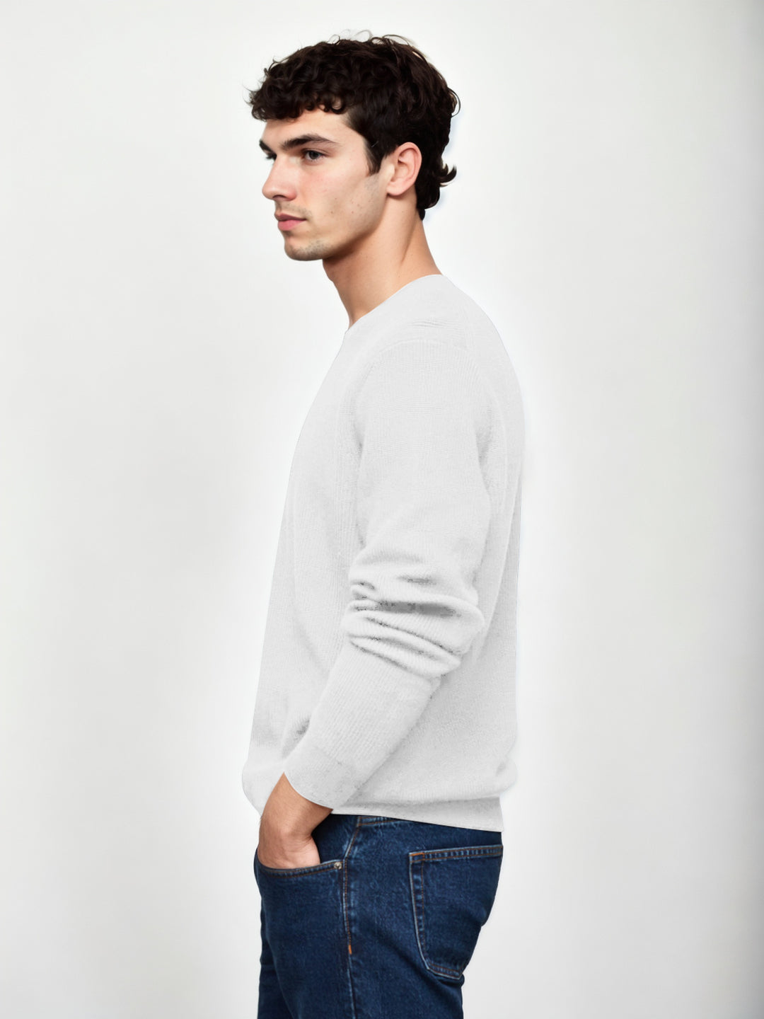 Hemsters White Knitted Full Sleevs Sweatshirt For Men