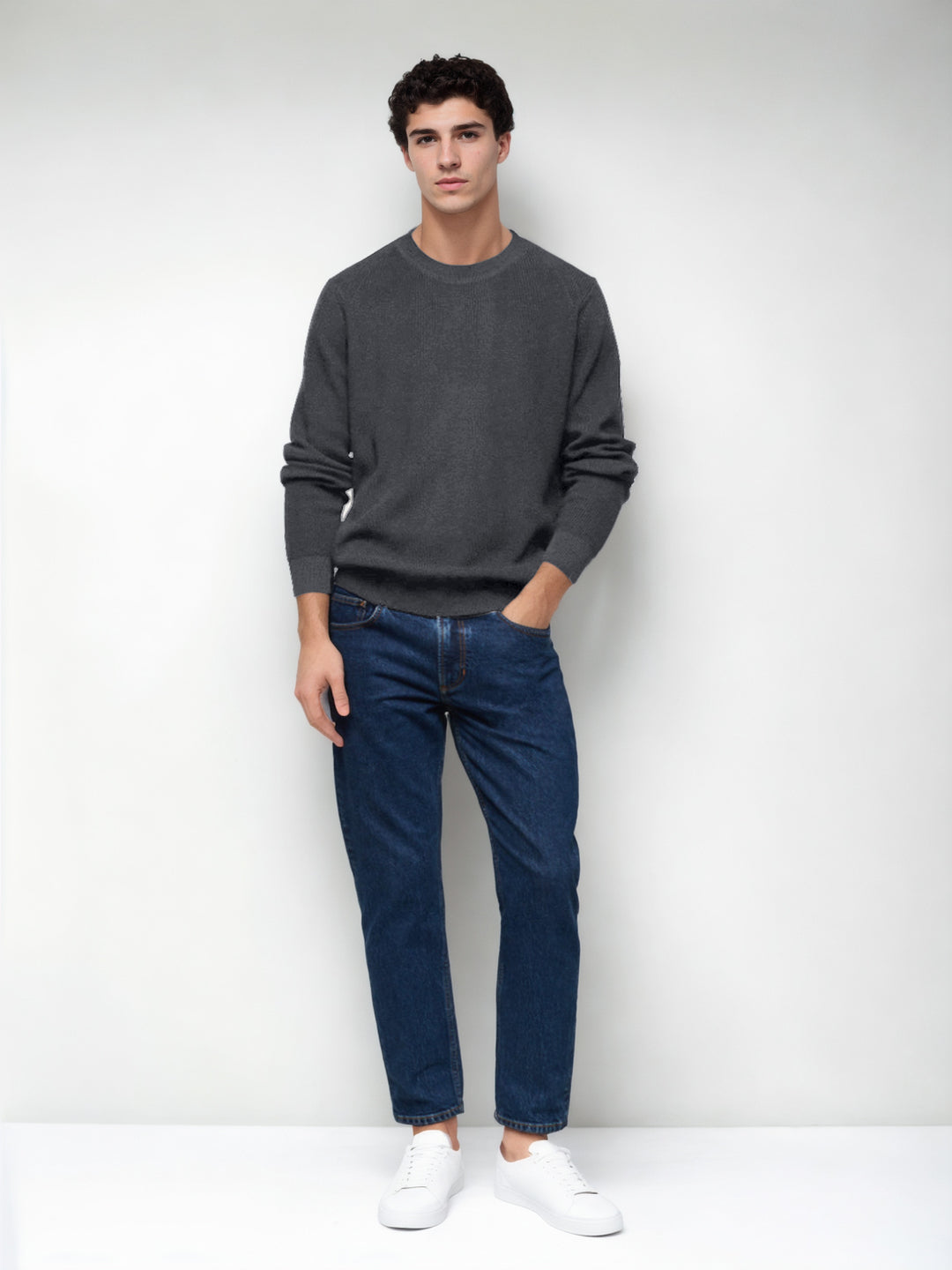 Hemsters Dark grey Knitted Full Sleevs Sweatshirt For Men