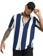 White And Blue Half Sleeve Stripe Shirt