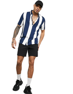 White And Blue Half Sleeve Stripe Shirt