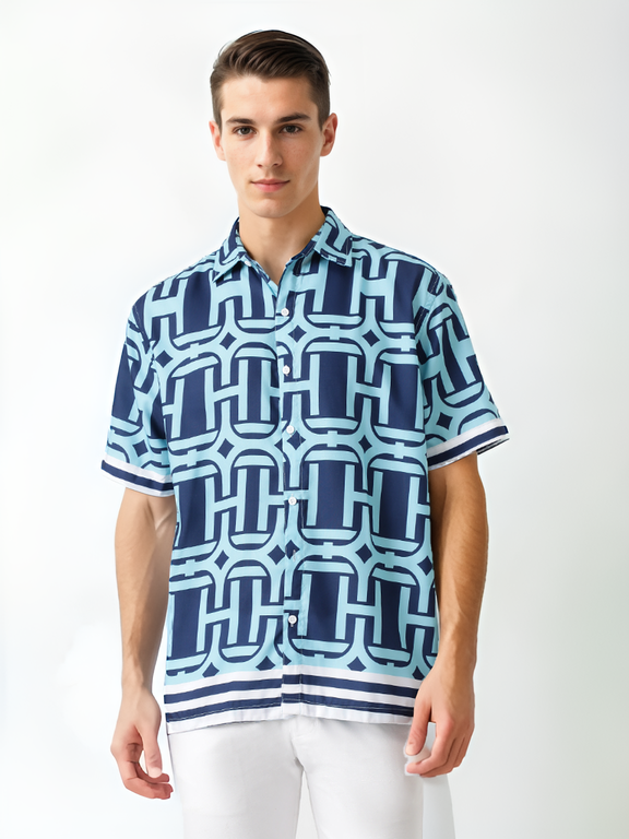 Hemsters Sage Blue Printed Shirt For Men