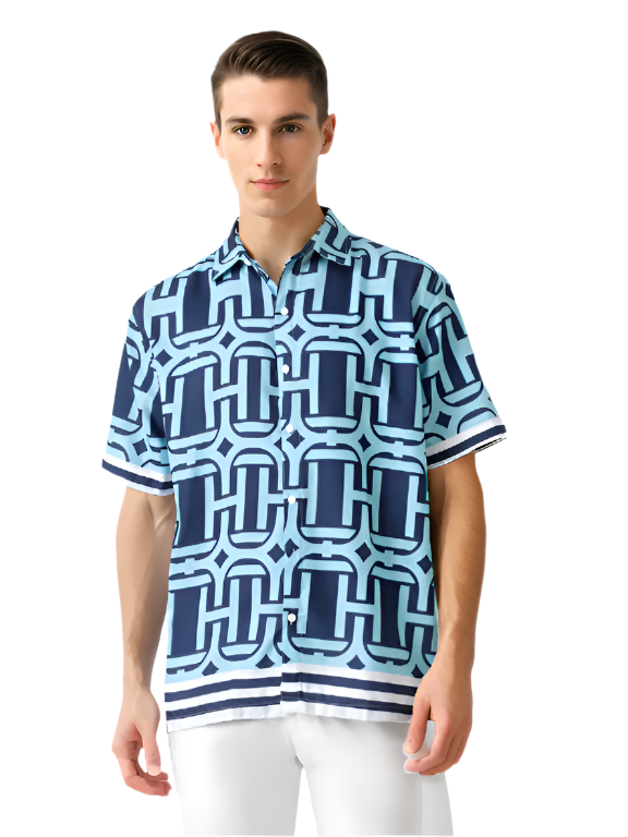 Sage Blue Printed Shirt