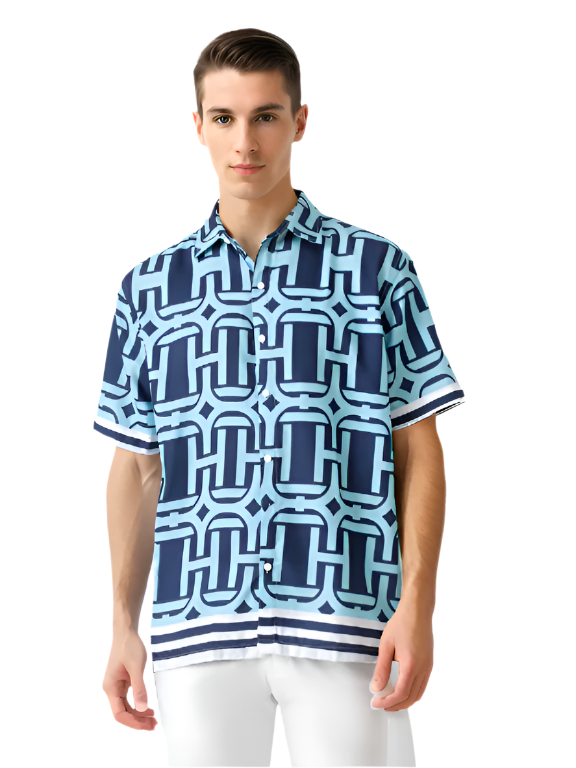 Hemsters Sage Blue Printed Shirt For Men