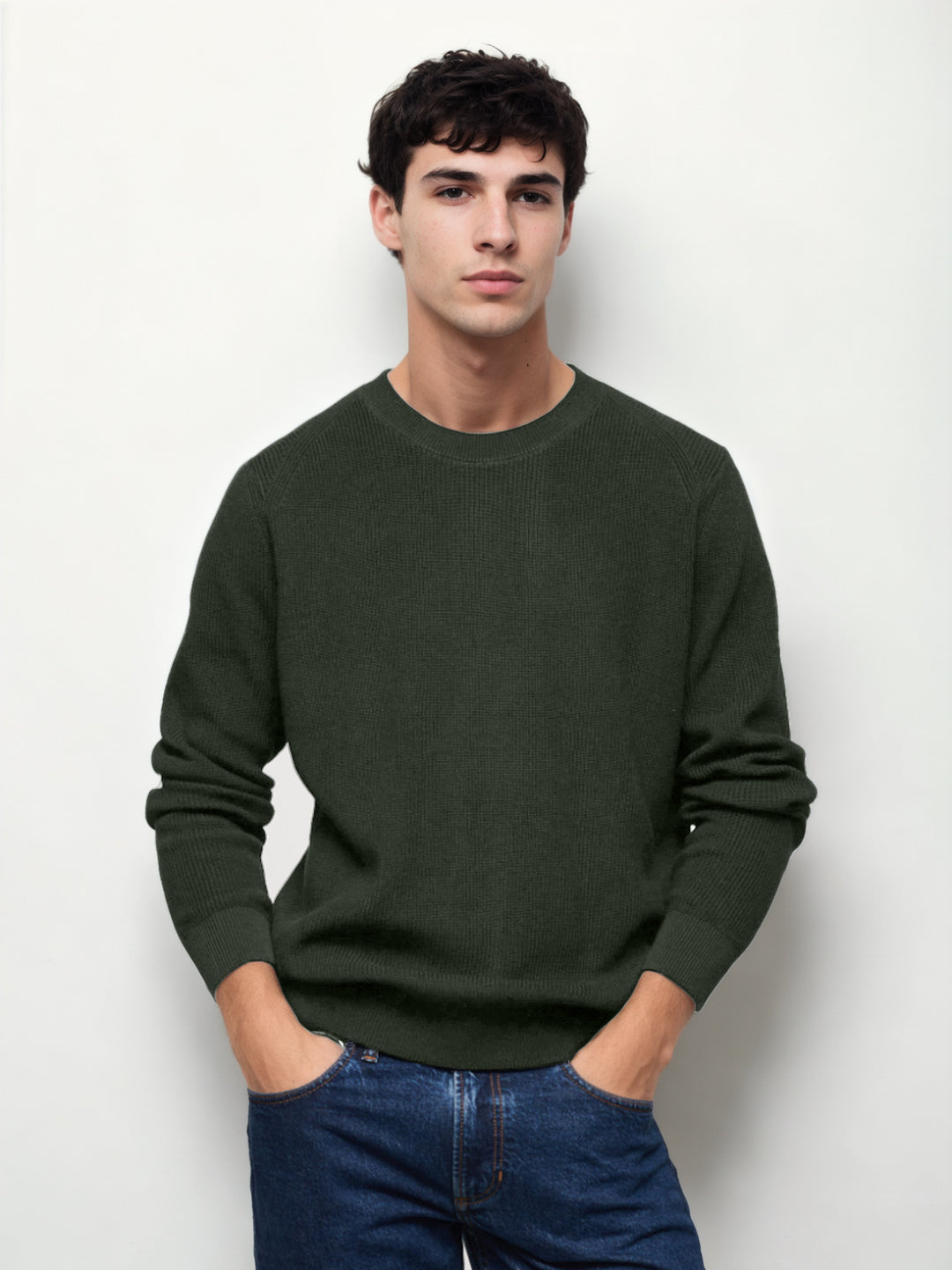 Hemsters Olive green Knitted Full Sleevs Sweatshirt For men