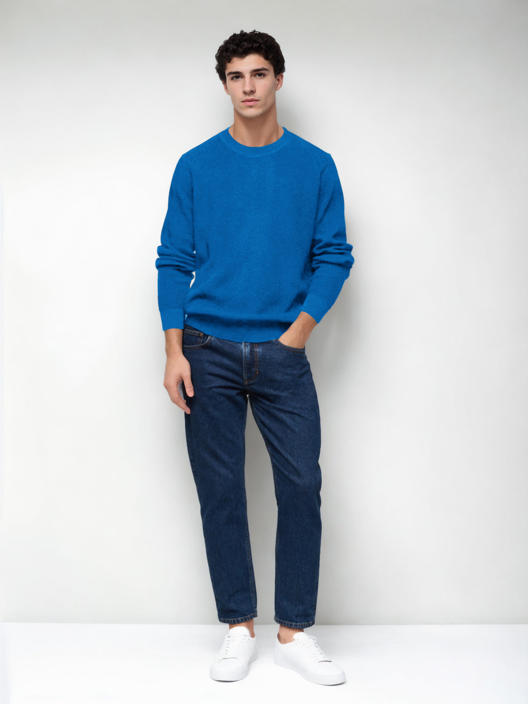 Hemsters Royal Blue Knitted Full Sleevs Sweatshirt For Men
