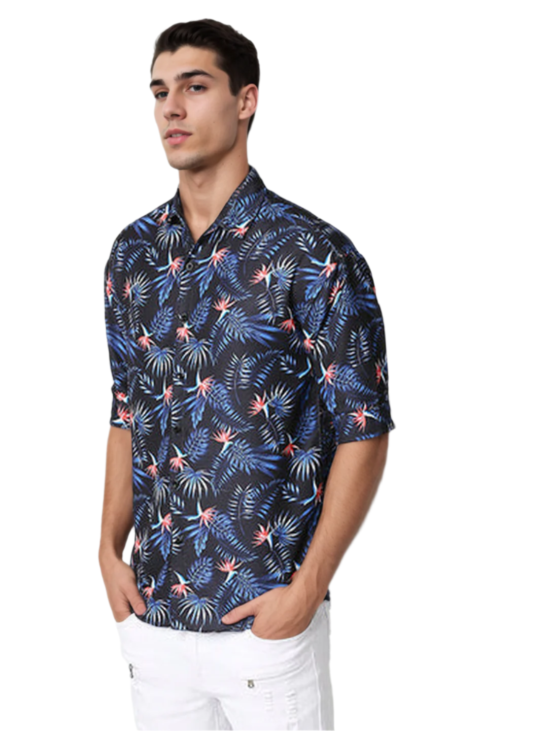 Hemsters Blue Floral Print Half Sleeve Relaxed Shirt