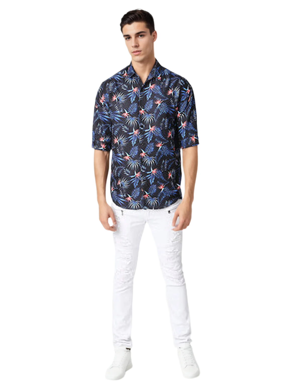 Hemsters Blue Floral Print Half Sleeve Relaxed Shirt