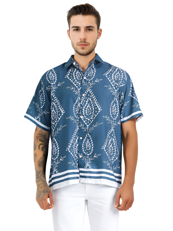 Hemsters Printed Tealish Blue Shirt