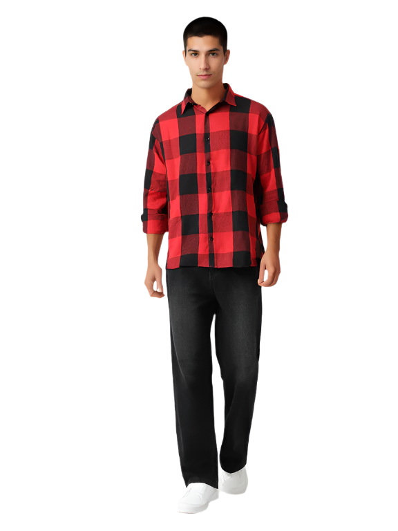 Hemsters Men Red Full Sleeves Checked Shirt