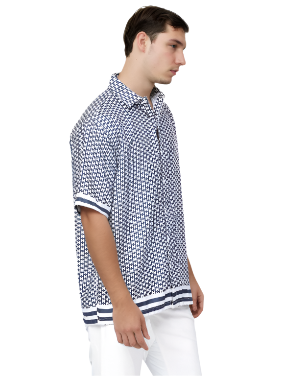 Hemsters Regular Black and White Printed Casual Short Sleeves Shirt