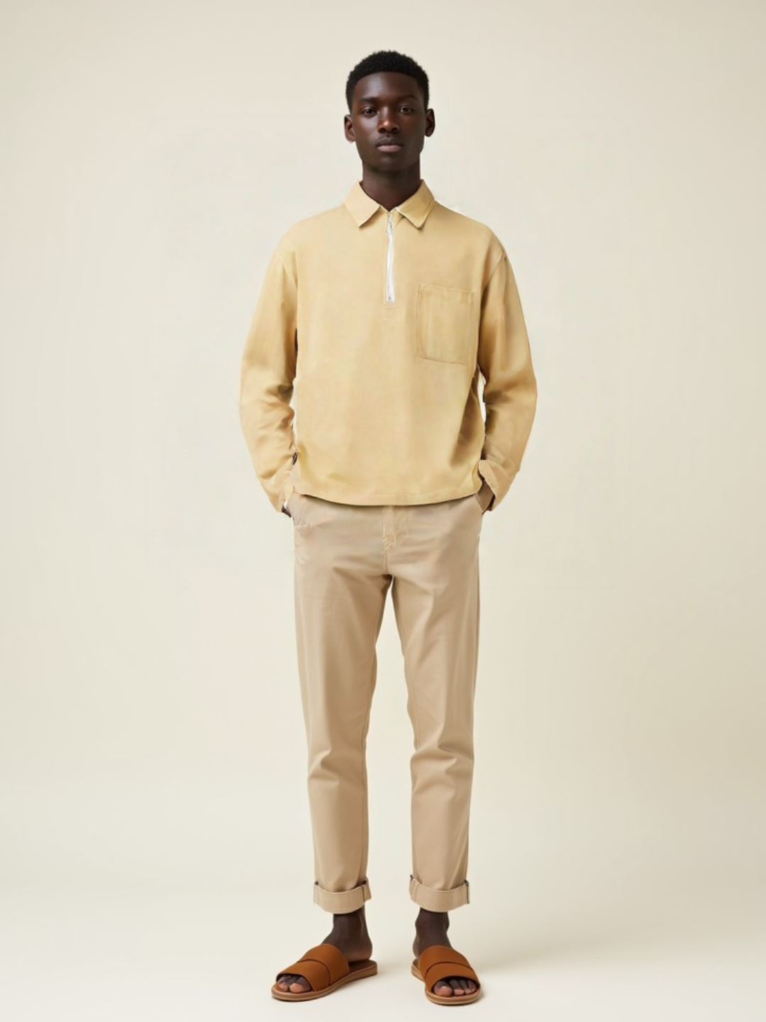 Hemsters Beige Zip Sweatshirt For Mens