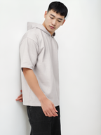 Ash Grey Half Sleeve Relaxed Fit Hoodie For Men