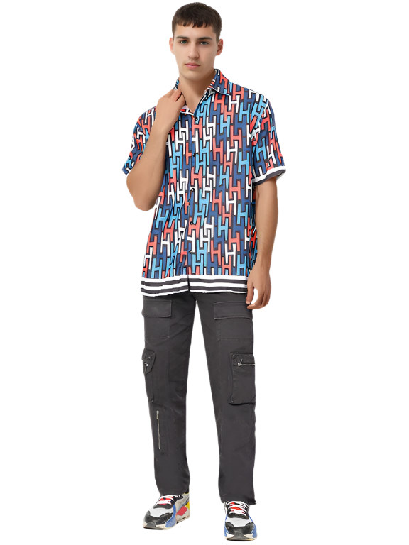 Print Blue color Half Sleeve Relaxed Shirt