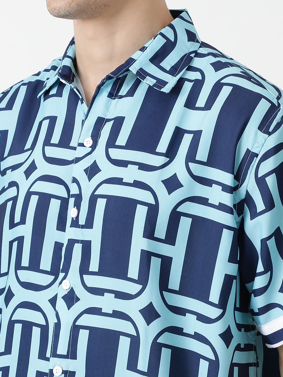 Hemsters Sage Blue Printed Shirt For Men