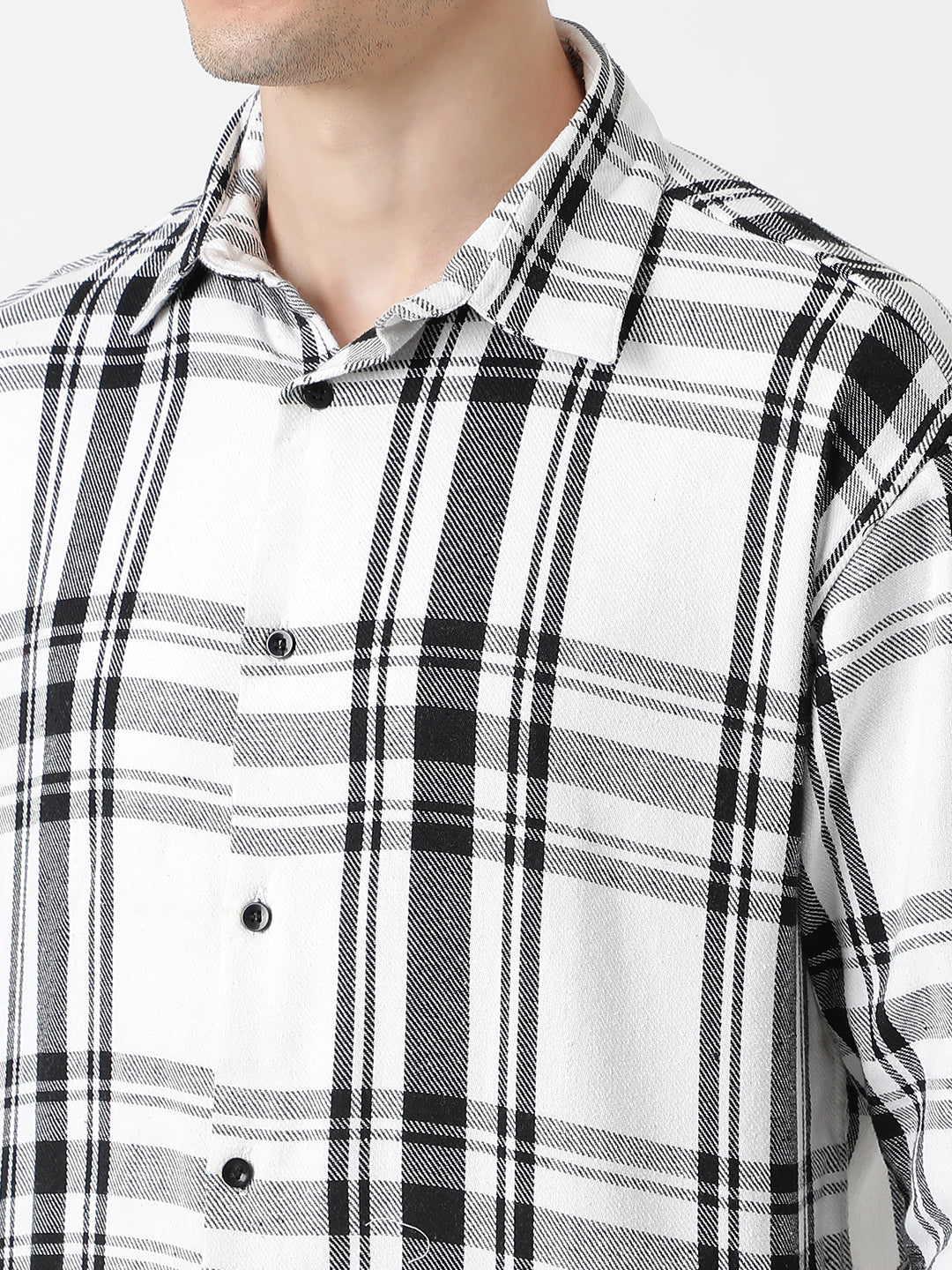 Hemsters Men White Full Sleeves Checked Shirt