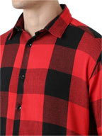 Hemsters Men Red Full Sleeves Checked Shirt