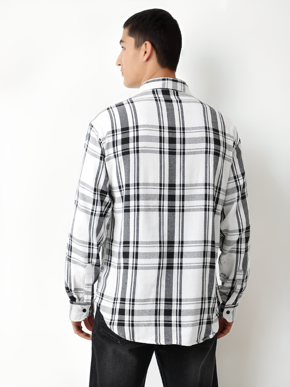 Hemsters Men White Full Sleeves Checked Shirt