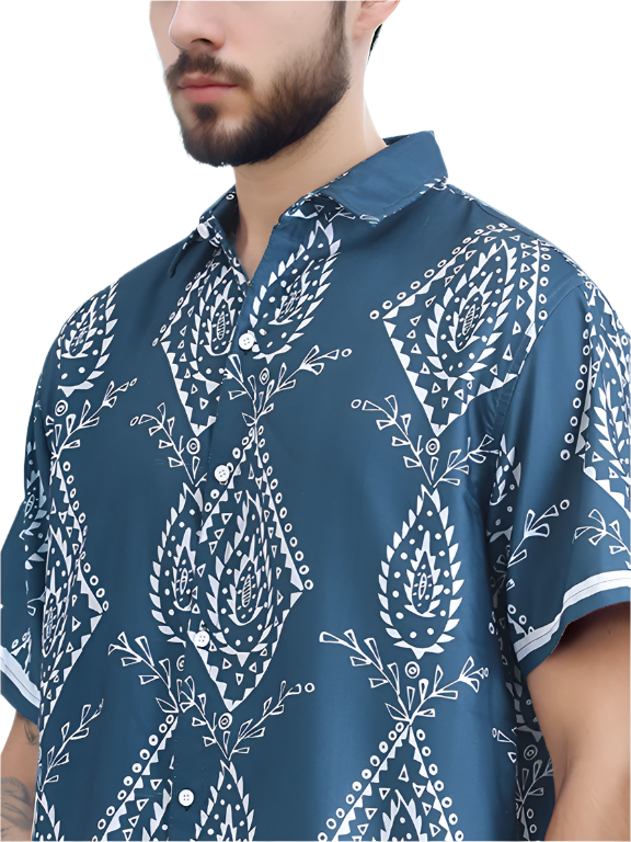 Hemsters Printed Tealish Blue Shirt