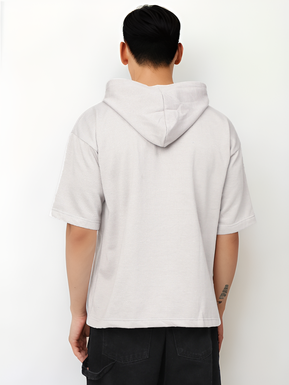 Hemsters Ash Grey Half Sleeve Relaxed Fit Hoodie For Men