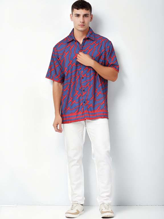 Hemsters Regular Royal Blue & Red Pinted Short Sleeves Shirt