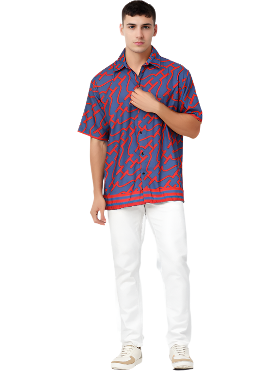 Hemsters Regular Royal Blue & Red Pinted Short Sleeves Shirt