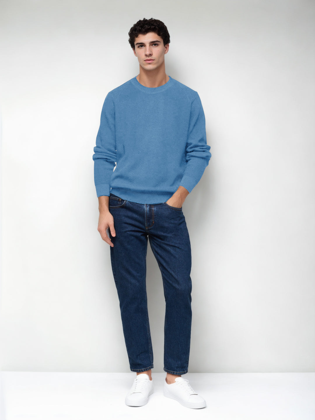 Hemsters Sky Blue Knitted Full Sleevs Sweatshirt For Men
