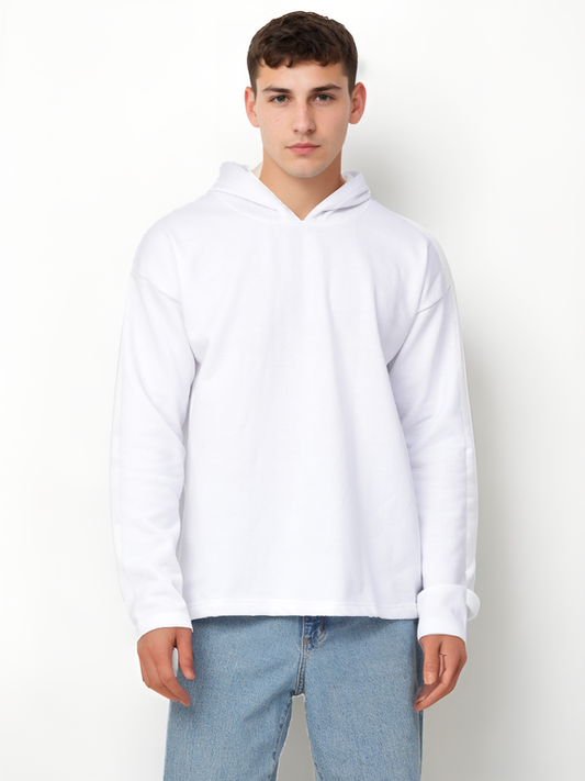 Hemsters White Full Sleeve Relaxed Fit Hoodie For Men