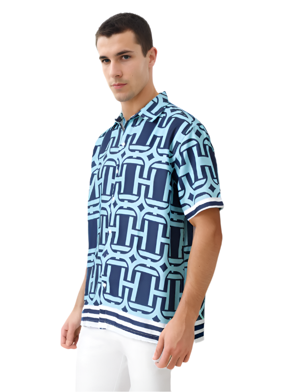 Hemsters Sage Blue Printed Shirt For Men