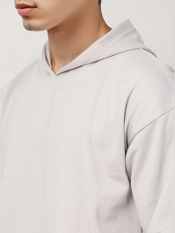 Hemsters Ash Grey Half Sleeve Relaxed Fit Hoodie For Men