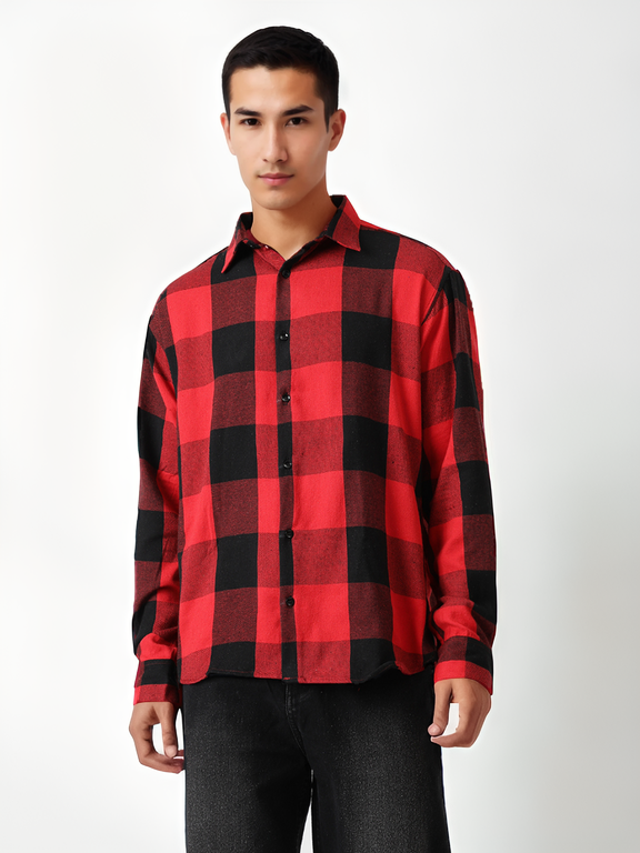 Hemsters Men Red Full Sleeves Checked Shirt