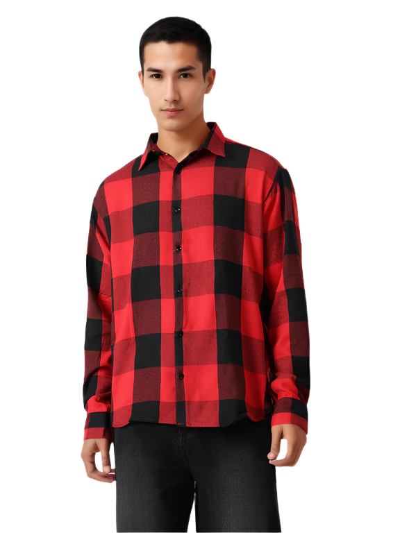 Hemsters Men Red Full Sleeves Checked Shirt