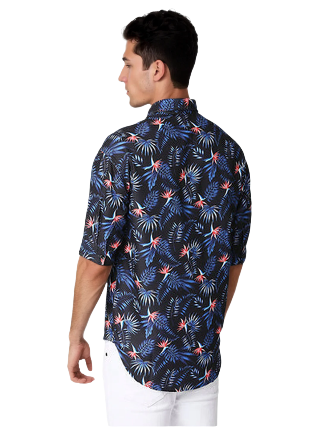 Blue Floral Print Half Sleeve Relaxed Shirt