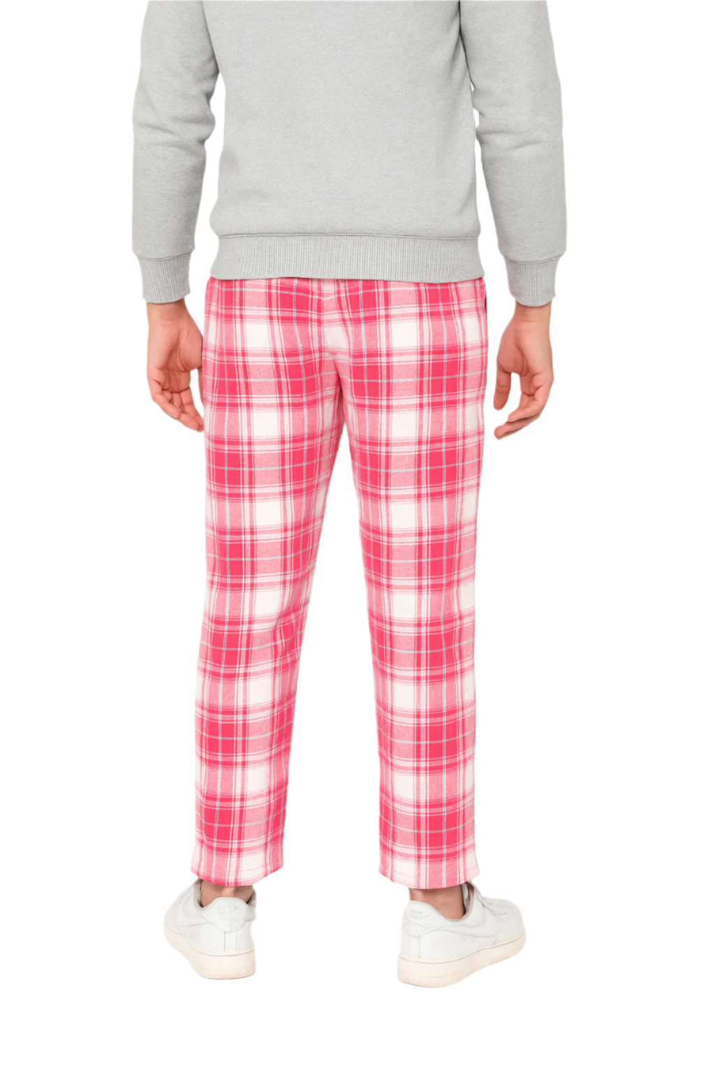 Hemsters White & Coral Checks Lounge Pant For Mens