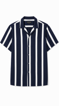 White And Purple Half Sleeve Stripe Shirt