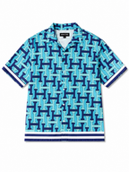 Aqua Blue Printed Half Sleeve Relaxed Shirt