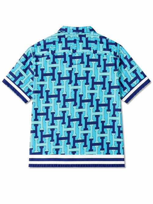 Aqua Blue Printed Half Sleeve Relaxed Shirt