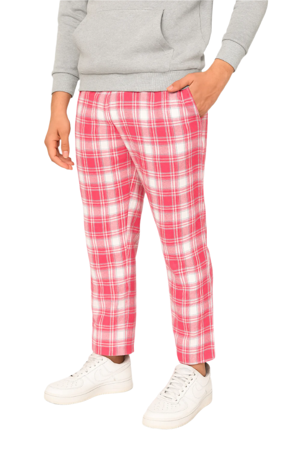 Hemsters White & Coral Checks Lounge Pant For Mens