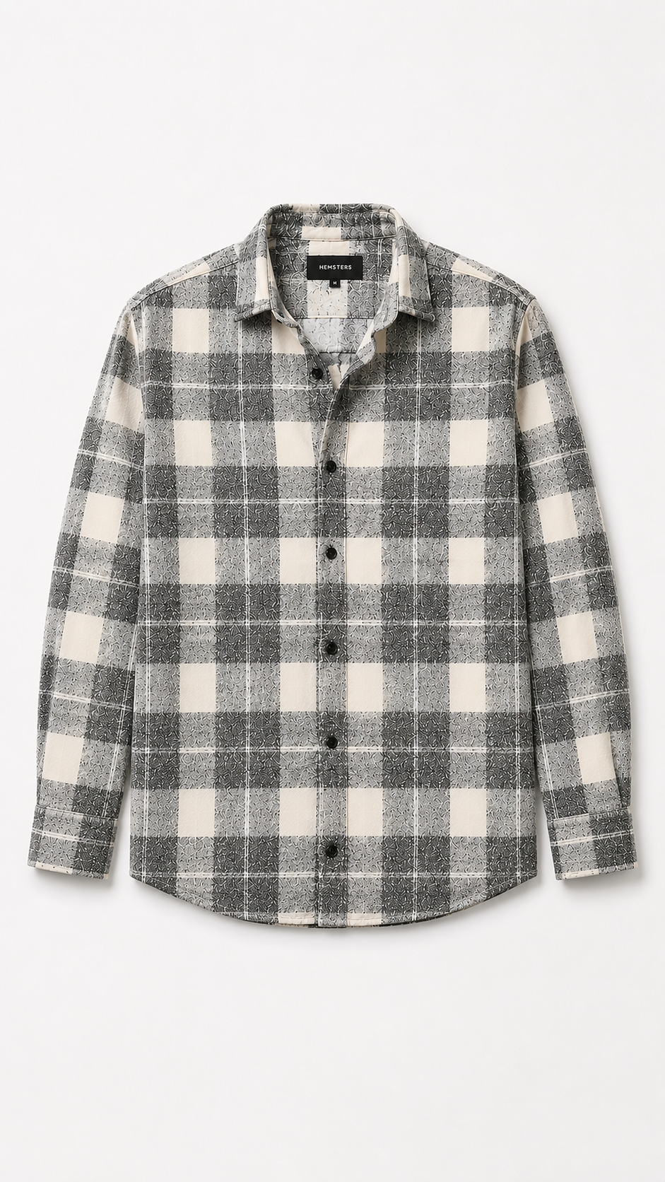 Cream And Grey Relaxed Fit Checkered Shirt