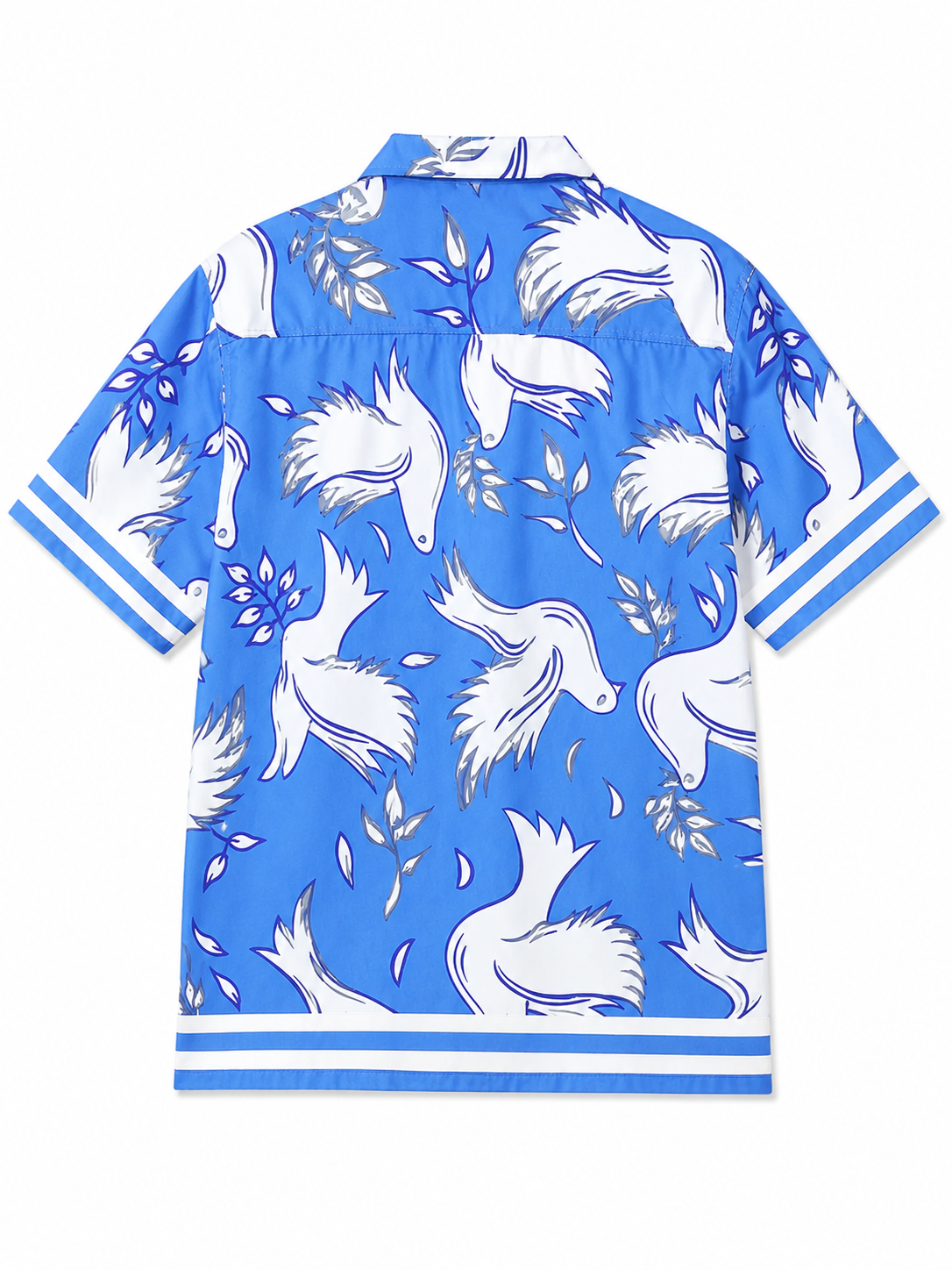 Bird Print Half Sleeve Relaxed Blue Shirt