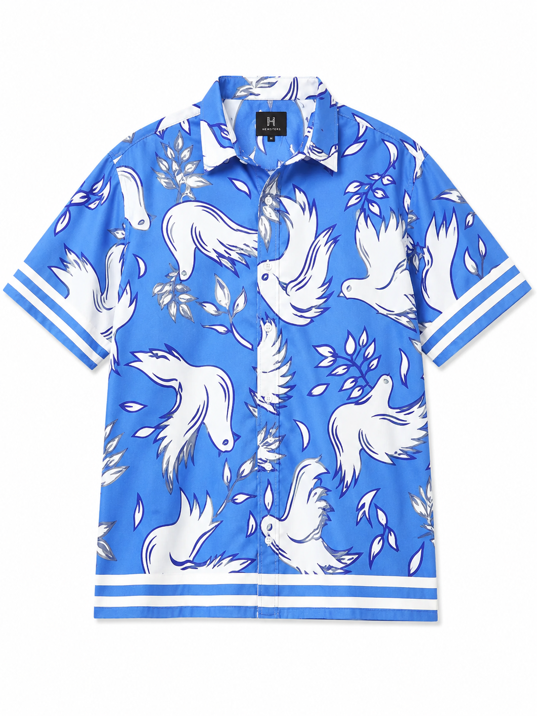 Bird Print Half Sleeve Relaxed Blue Shirt